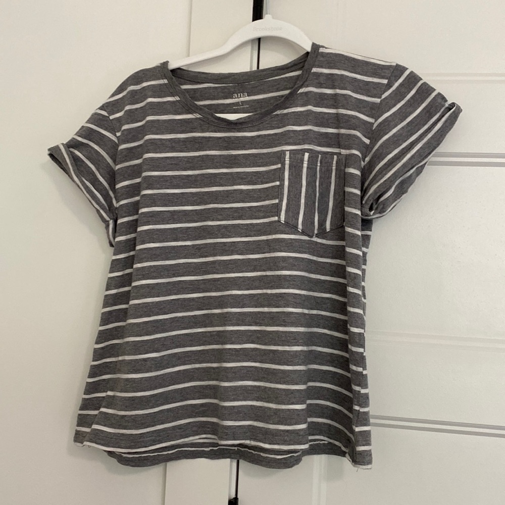 Women’s gray and white striped t-shirt